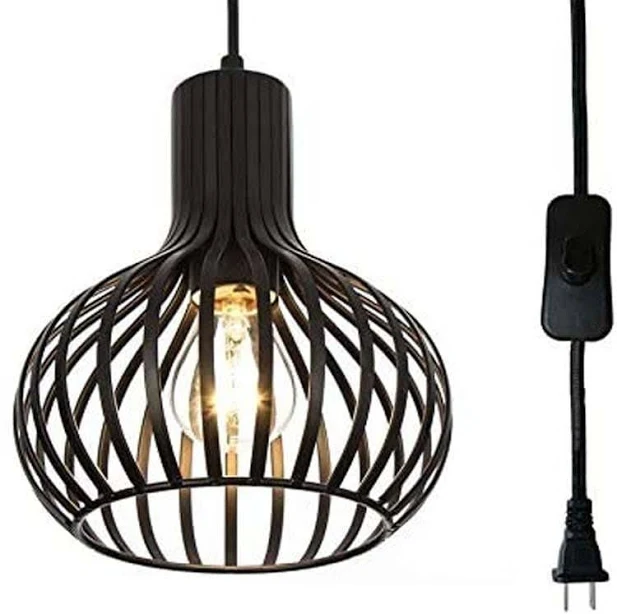 Black Wire cage Plug in Pendant Light...
