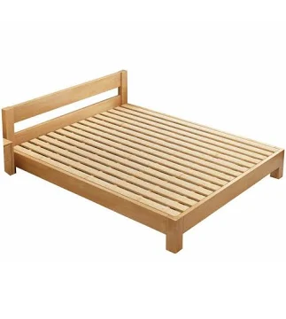 Panel Bed Natural Wood Solid Color wi...