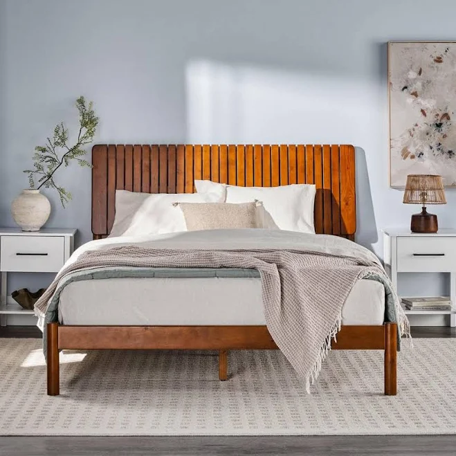Modern Brown Solid Wood Queen Platfor...