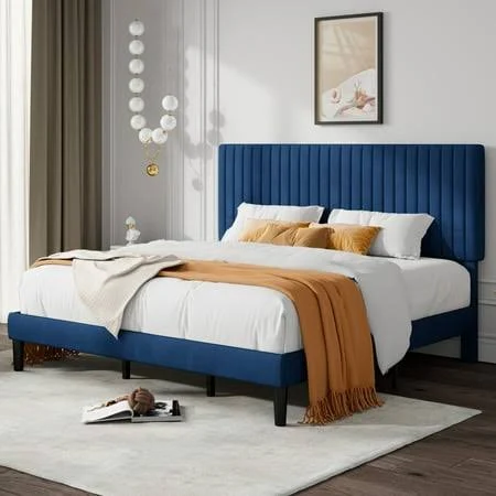 Allewie King Velvet Upholstered Platf...