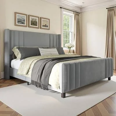 AMERLIFE King Velvet Upholstered Plat...