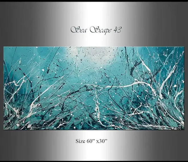 Abstract Teal Handmade Modern Wall Ar...