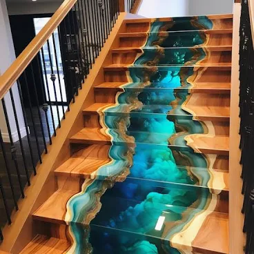 3D Epoxy Resin Blue Crystal Staircase...