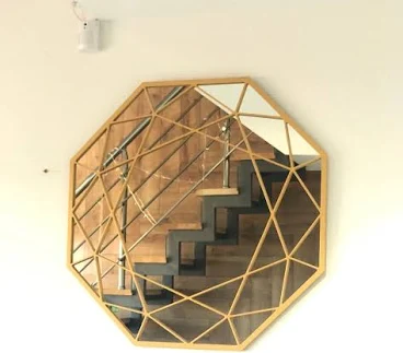 Carved Gold Circle Wall Mirror: Geome...
