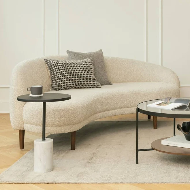 Article Curved Ivory Boucle Sofa Wood...