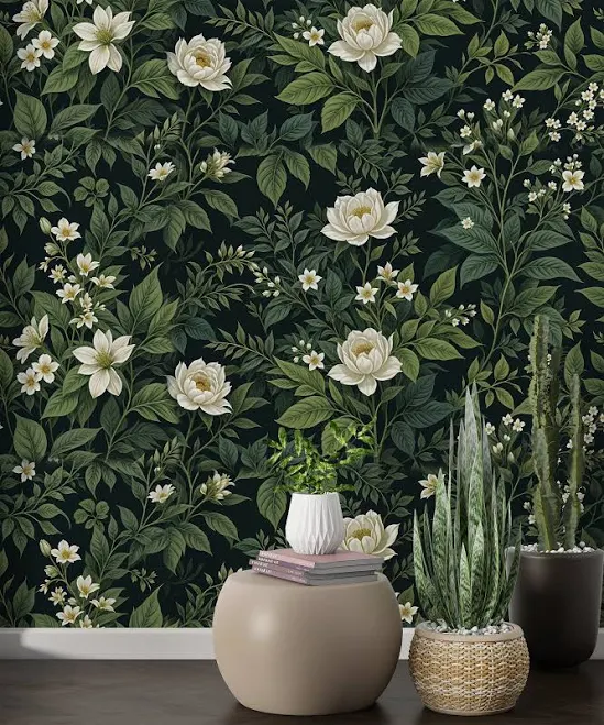 Dark Green Botanical Wallpaper Peel &...