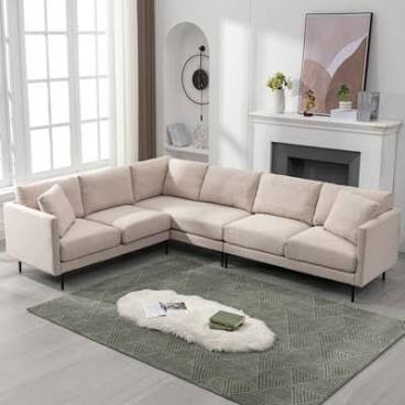 Mjkone Luxury Linen L-shaped 6-Seat O...