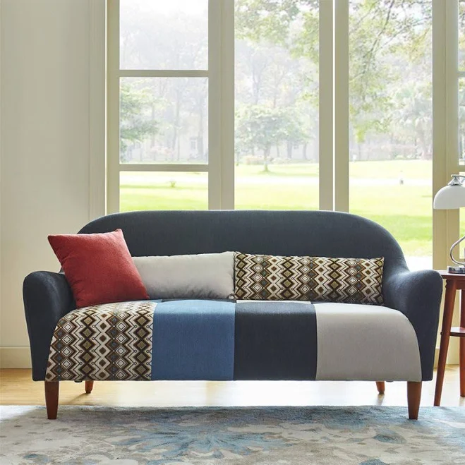 Modern Curved Blue Patchwork Sofa wit...