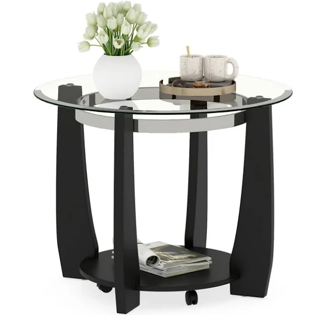 Sugift Two Tier Round Glass Coffee Ta...