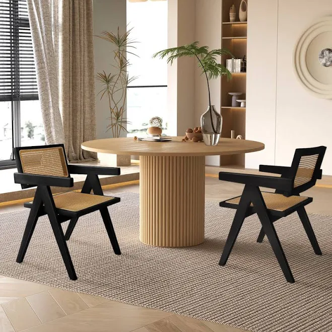 Alaynnah Handmade Wood Rattan Back Ar...