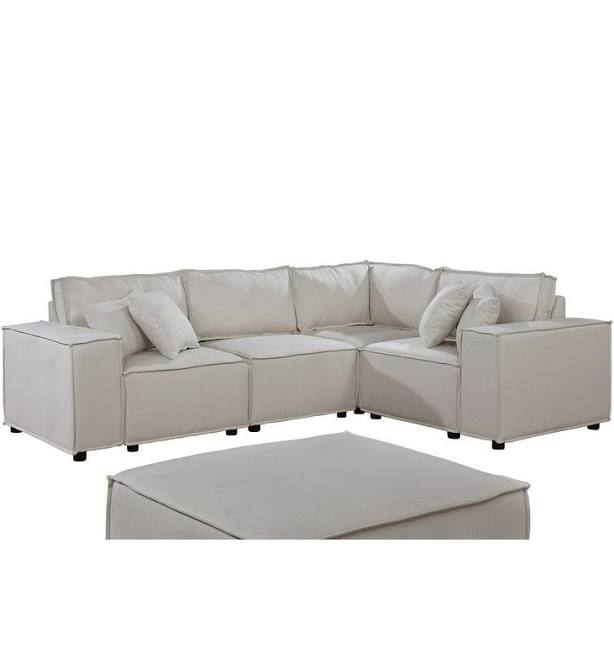 Beige Linen Blend 4-Seater L-Shaped S...