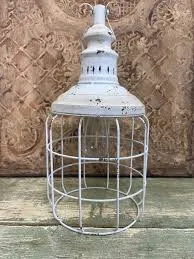 White Metal Cage Lantern