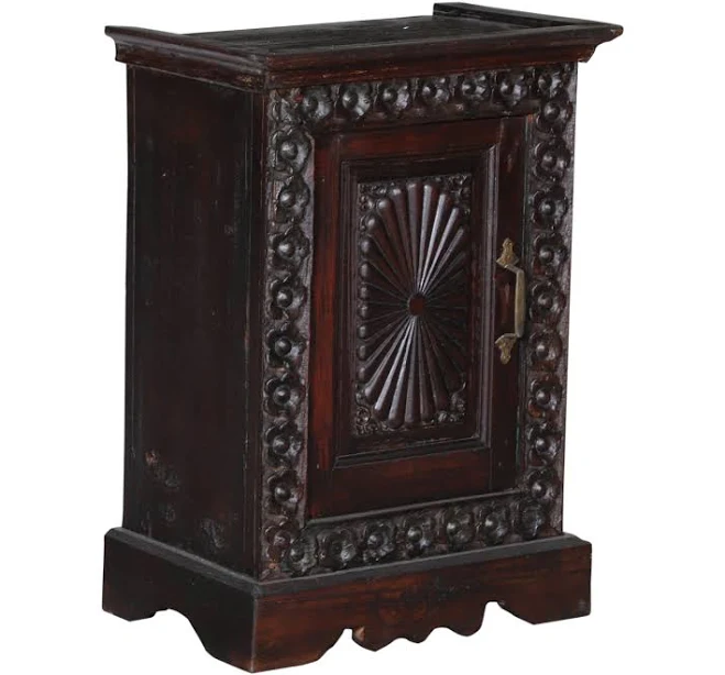 Asia West Dark Wooden Carved Bedside ...