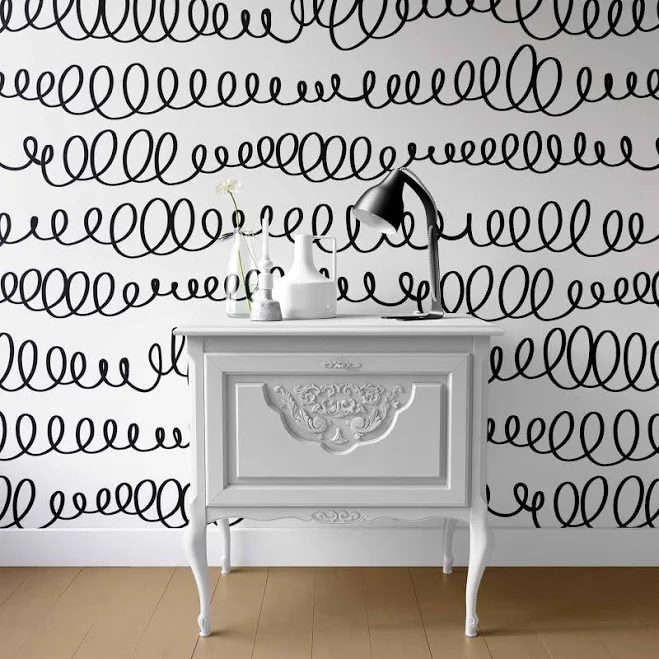 Black White Abstract Squiggle Wallpap...
