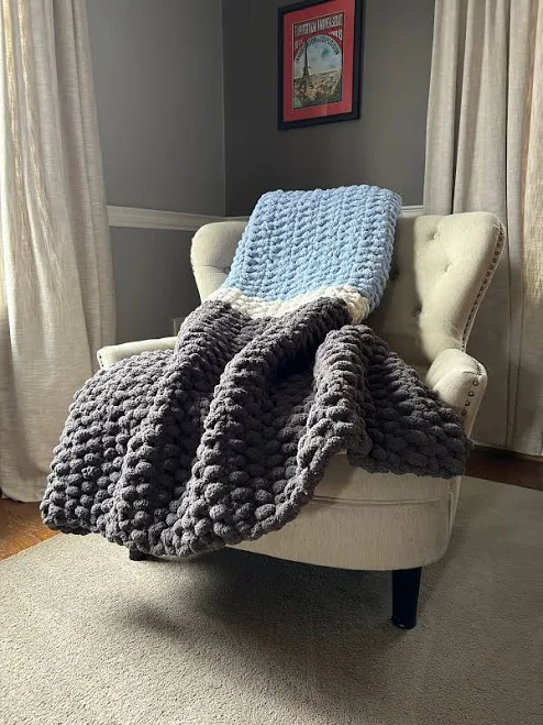 Chunky Knit Blanket - Gray and Blue K...
