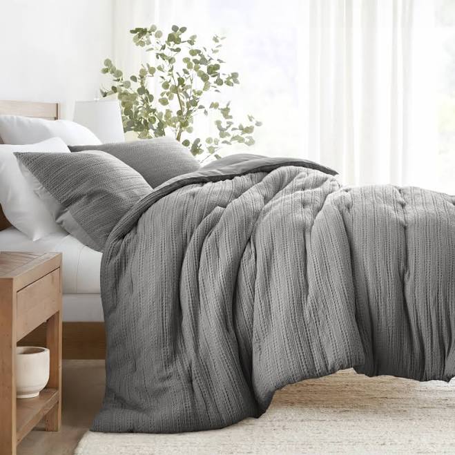 Waffle Textured 3 Piece Comforter Set...