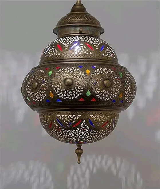 Antique Brass Moroccan Pendant Light:...