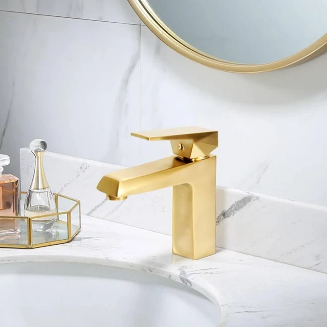 Modern Brushed Gold One Hole Bathroom...