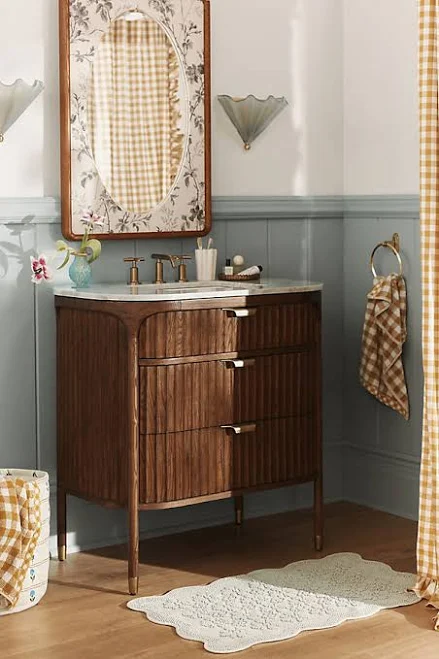 The Isla Marble-Top Fluted-Wood Singl...