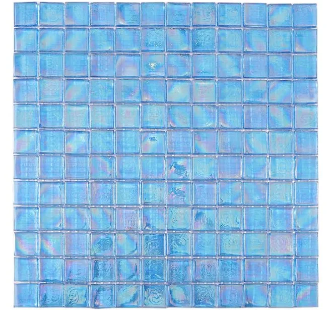 Iridescent Light Blue Square Glass Mo...