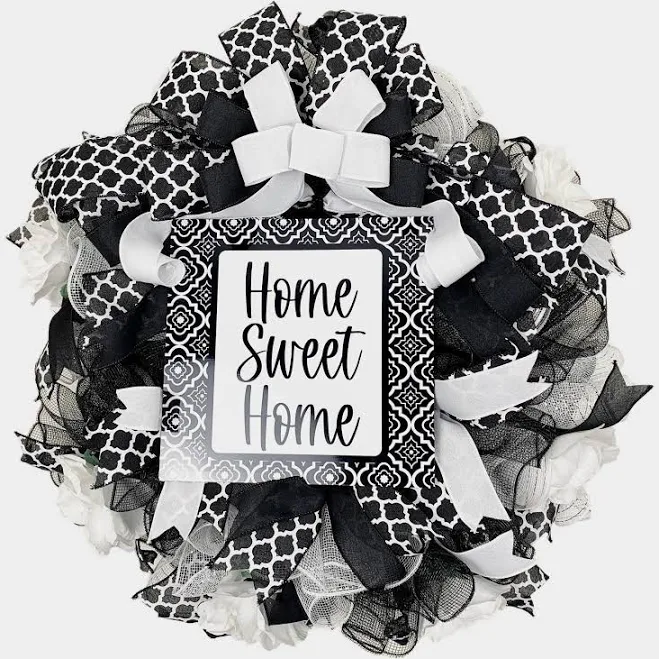 Black and White Front Door Wreath, Ev...