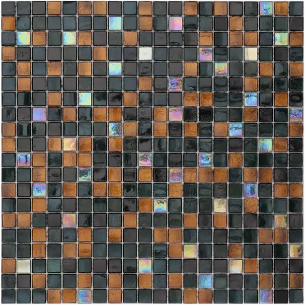 Earthy Brown and Green Glass Grid Mos...