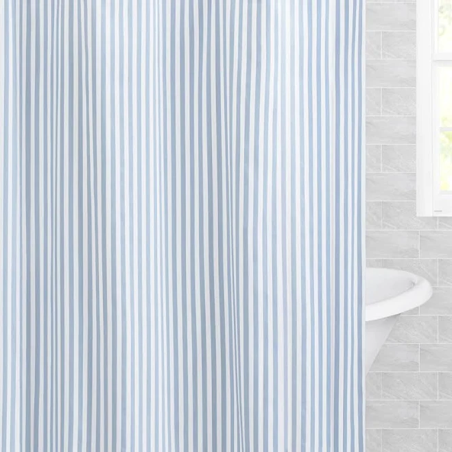 French Blue Striped Cotton Shower Cur...