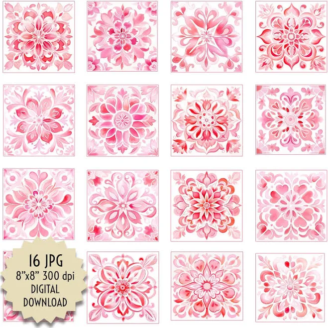Pink Watercolor Tiles White Backgroun...