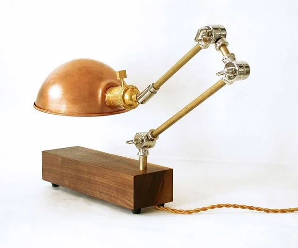 Copper Adjustable Table Lamp Wood Lam...