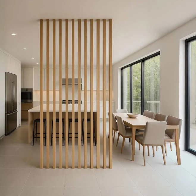 Floor-to-Ceiling Wood Slat Dividers