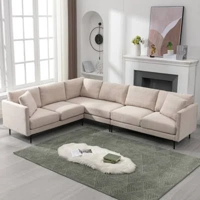 Mjkone Luxury Linen L-shaped 6-Seat O...