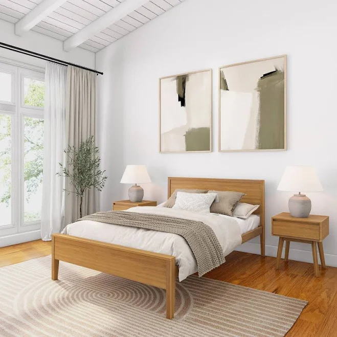 Plank+beam Solid Wood Bed Frame with ...