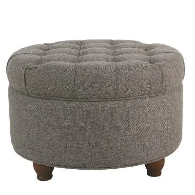 Benzara Tufted Round Storage Ottoman