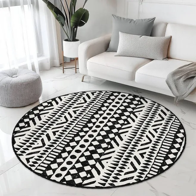 Bohemian Black and White Round Area R...