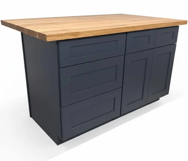 60” Navy Kitchen Island with Wood Top