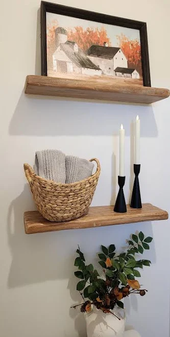 Floating Wood Shelves Blonde Weathere...
