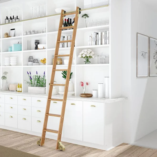 Solid Wood Brushed Satin Brass Librar...