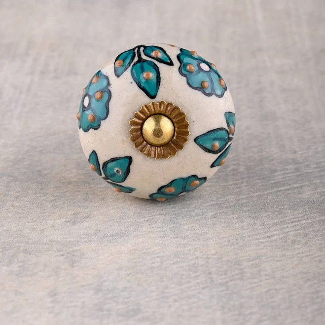 Teal Color Flowers and Petals Cupboar...