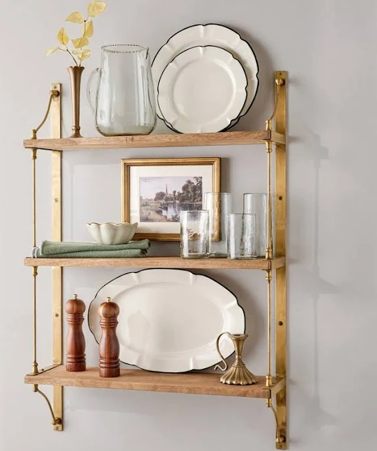 Triple Parker Brass and Wood Shelf
