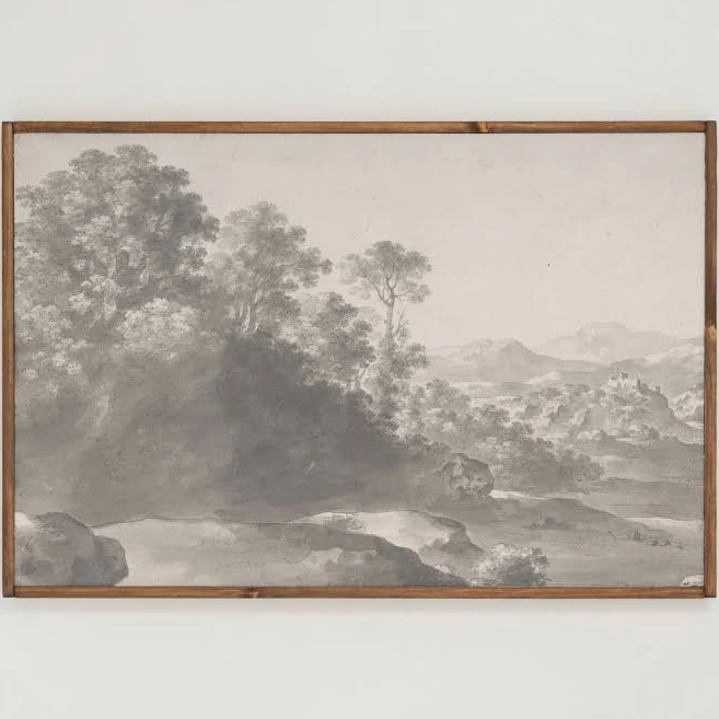 Black and White Landscape Framed Wood...