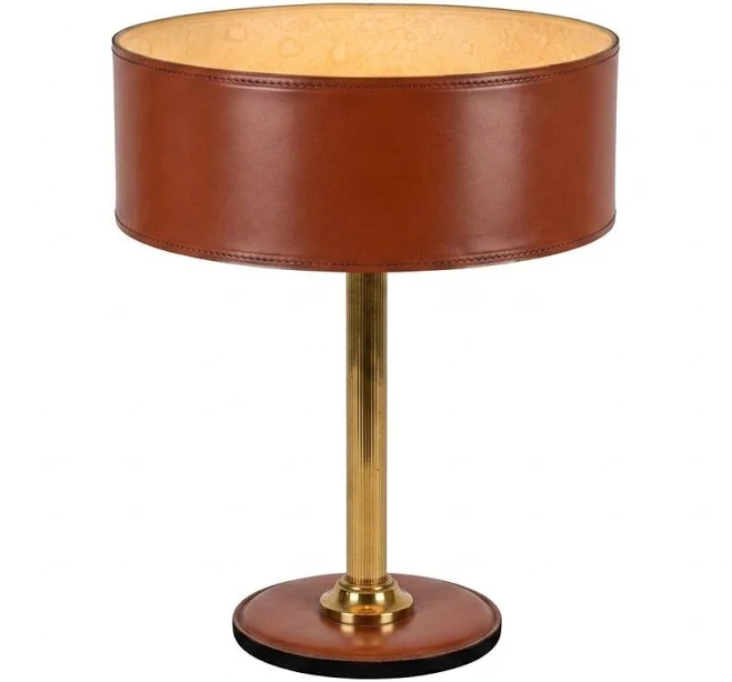 Leather Drum Lamp with Brass Accents ...