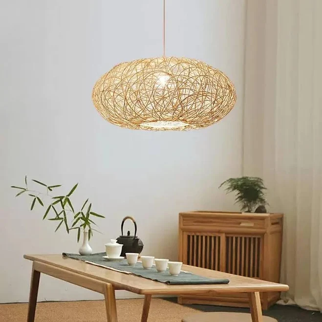 Natural Rattan Oval-shaped Pendant Light