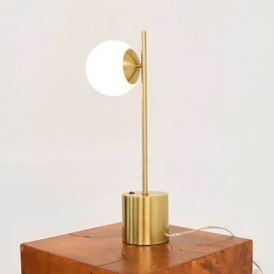 Small Brass Table Lamp with White Gla...