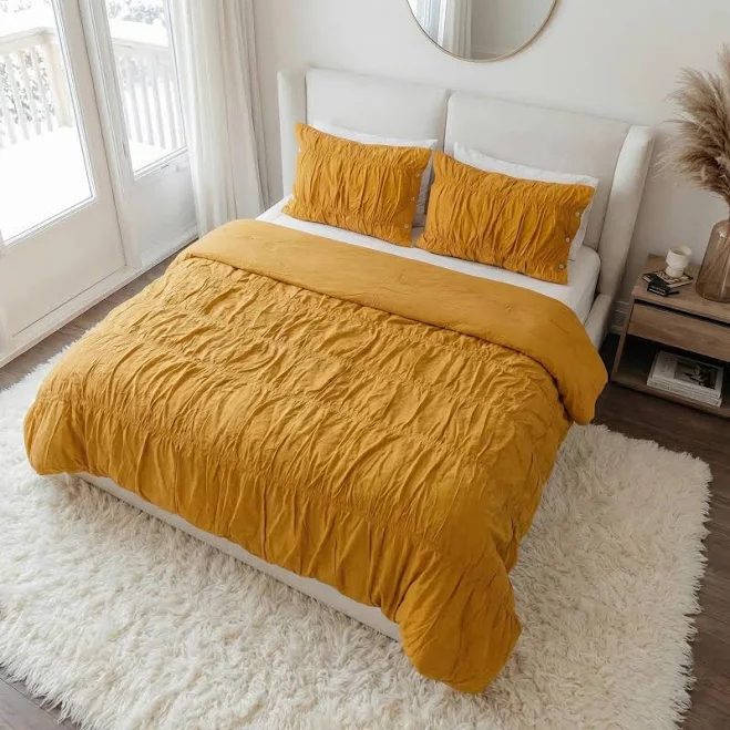 Mustard Yellow Wrinkled Cotton Duvet ...