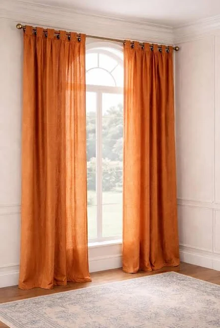 Rust Orange Linen Curtain Panel, Extr...