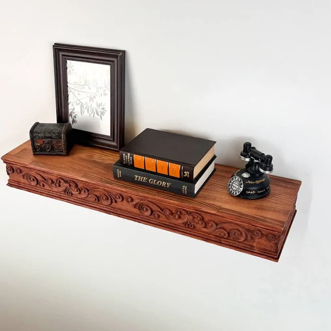 Rustic Carved Floating Shelf