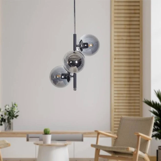 Modern Smoke Glass 3-Globe Pendant Ch...