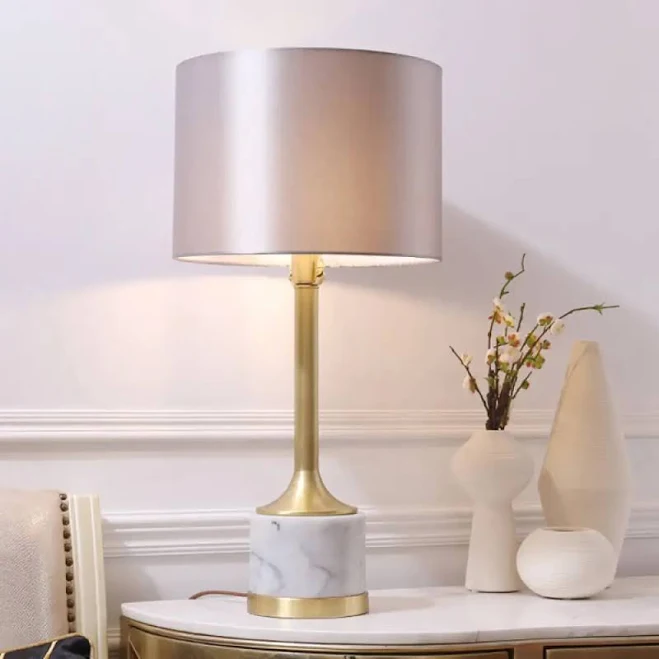 Minimalist Grey Fabric Table Lamp wit...