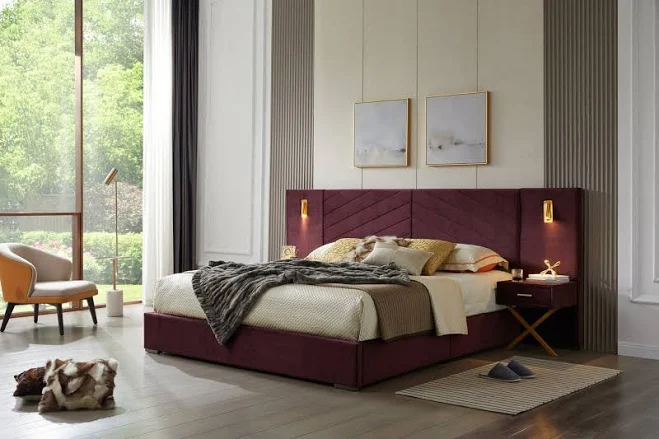 Queen Velvet Wingback Platform Bed Ch...