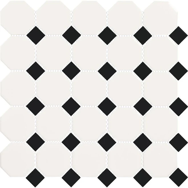 Daltile Octagon Dot Matte White Black...